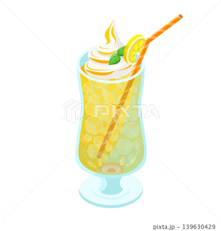 レモンソーダのクリームソーダとさくらんぼのイラスト 139630429
