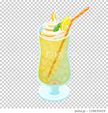 レモンソーダのクリームソーダとさくらんぼのイラスト 139630429