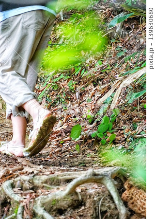 三徳山の山路をわらじで歩く登山者 三徳山の山路をわらじで歩く登山者 139630680