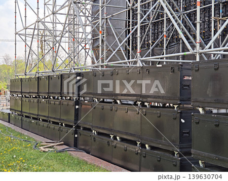 Outdoor stage setup with metal scaffolding 139630704