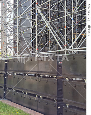 Outdoor stage setup with metal scaffolding 139630705