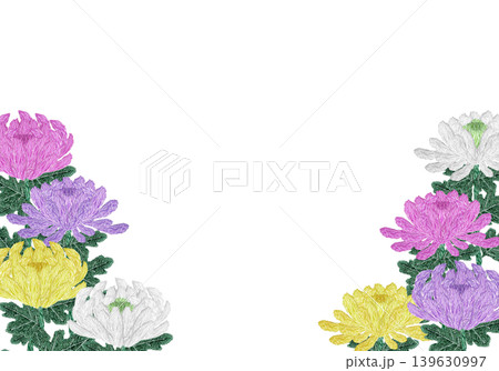 【菊の花の横フレーム】手刺繍イラスト素材 【菊の花の横フレーム】手刺繍イラスト素材 139630997