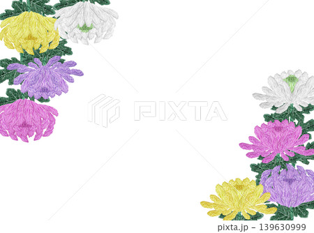 【菊の花の横フレーム】手刺繍イラスト素材 【菊の花の横フレーム】手刺繍イラスト素材 139630999