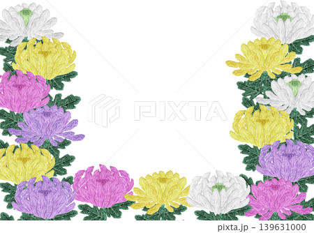 【菊の花の横フレーム】手刺繍イラスト素材 【菊の花の横フレーム】手刺繍イラスト素材 139631000