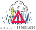 ゲリラ豪雨の警告イラスト 注意喚起マークと稲妻 139631039