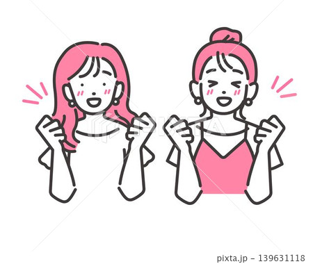 笑顔の二人の女の子のベクターイラスト 笑顔の二人の女の子のベクターイラスト 139631118
