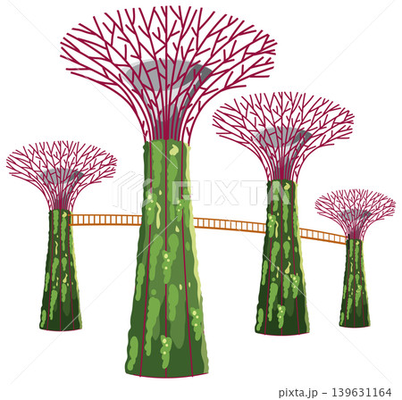 Stylized Vector Illustration of Singapore Supertree Grove and Elevated Skyway Bridge 139631164
