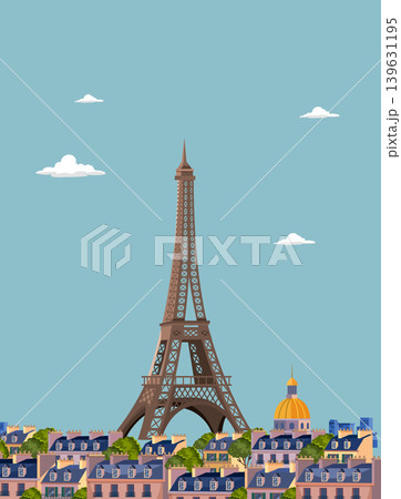 Flat Vector Illustration of the Eiffel Tower and Paris Cityscape Flat Vector Illustration of the Eiffel Tower and Paris Cityscape 139631195