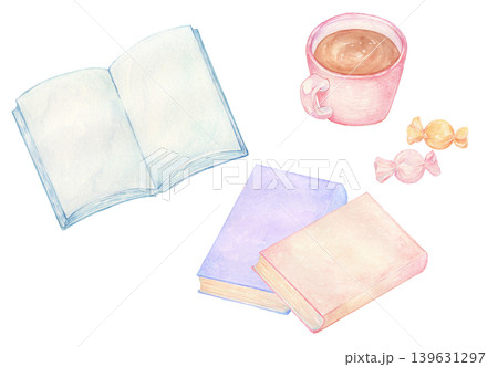 本とコーヒー　水彩イラスト 139631297