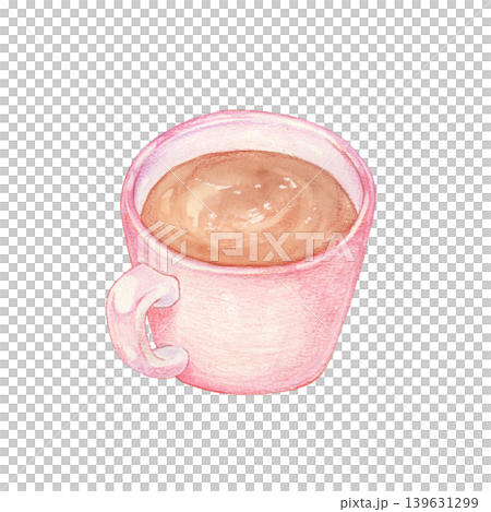 Pink mug painted in watercolor - Coffee Pink mug painted in watercolor - Coffee 139631299