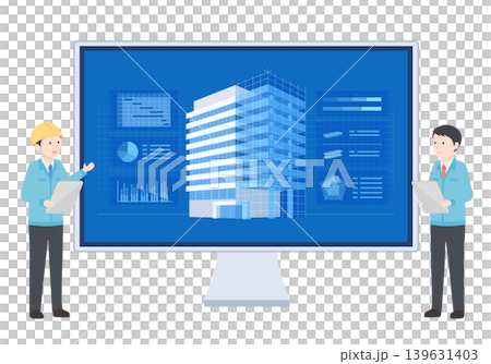 Illustration of the digitalization of the construction industry and building design/data visualization using BIM. 139631403