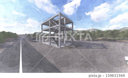 津波・水害時の高台避難訓練と避難タワーの3DCGイメージ　人無し 139631569