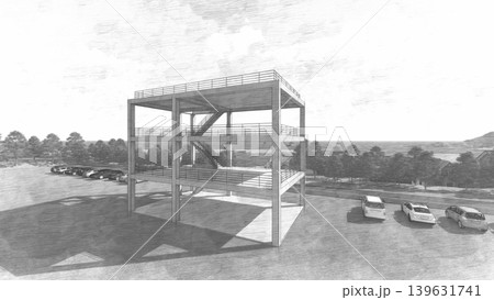 津波・水害時の高台避難訓練と避難タワーの3DCGイメージ　人無し 139631741