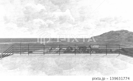 津波・水害時の高台避難訓練と避難タワーの3DCGイメージ　人無し 139631774
