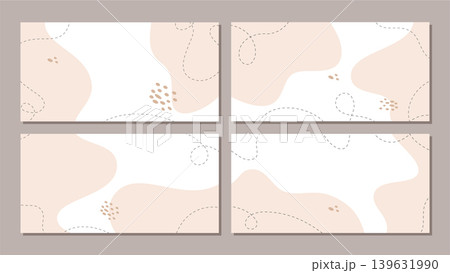 Soft boho abstract blob background set. Organic smooth blob shape and flat form gentle frame. Horizontal banner with simple curvy spot as trendy minimal element in light beige color 139631990