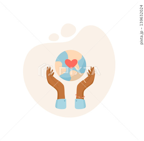 Charity hands hold soft earth with heart. Gentle palms raise a world of love and care. Global donate concept as hopeful support for people and community. Warm flat style icon art, neutral background Charity hands hold soft earth with heart. Gentle palms raise a world of love and care. Global donate concept as hopeful support for people and community. Warm flat style icon art, neutral background 139632024