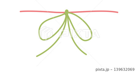 Cute romantic bow sketch style. Whimsical green ribbon as minimal decorative knot. Red string line as simple card border. Sweet invite accent for valentine or wedding invitation and playful 139632069