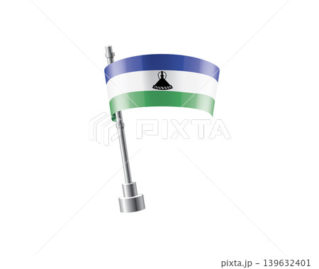 Clean representation showcasing Lesotho flag attached to glossy metal pole 139632401