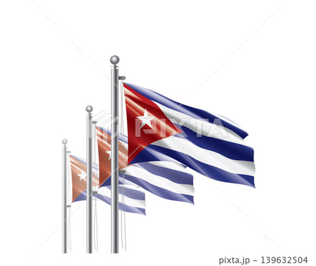 Brightly shining Cuban flags wave proudly on tall masts during official celebration events Brightly shining Cuban flags wave proudly on tall masts during official celebration events 139632504