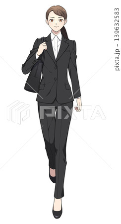 歩く社会人女性のイラスト（パンツスーツ） 139632583