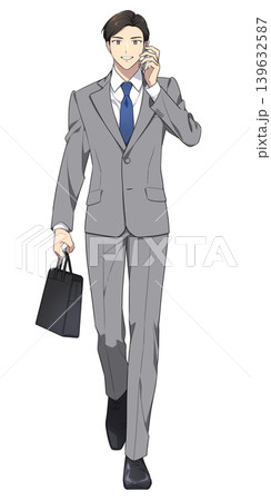 電話しながら歩く社会人男性のイラスト 139632587