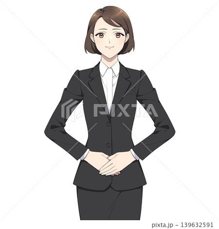 正面で手を組む社会人女性のイラスト 139632591