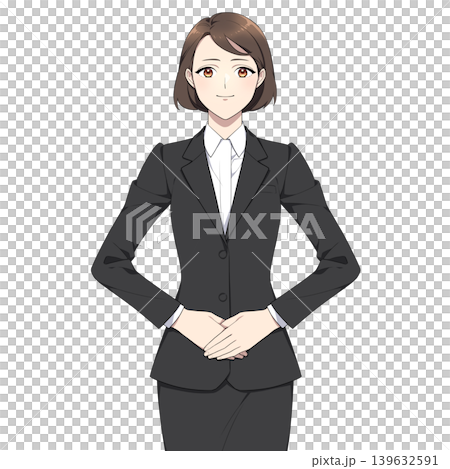 正面で手を組む社会人女性のイラスト 139632591