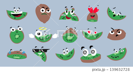 Funny kiwi fruit emoji set with different emotions for stickers and design Funny kiwi fruit emoji set with different emotions for stickers and design 139632728