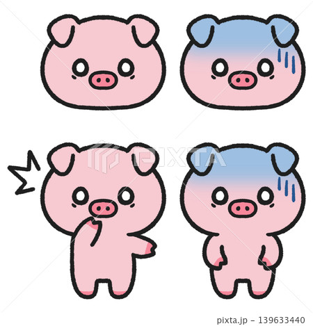 ビックリ、ショック、驚いている表情のブタのイラストセット ビックリ、ショック、驚いている表情のブタのイラストセット 139633440