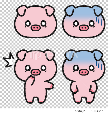 A set of illustrations of pigs with surprised, shocked, and astonished expressions. A set of illustrations of pigs with surprised, shocked, and astonished expressions. 139633440