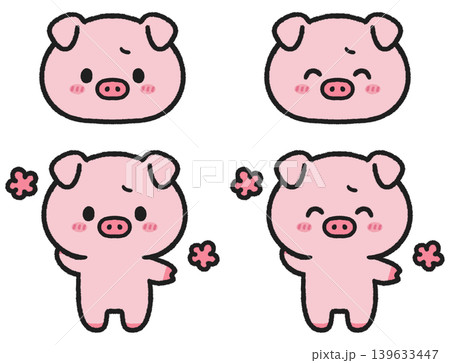 照れているブタのイラストセット 照れているブタのイラストセット 139633447