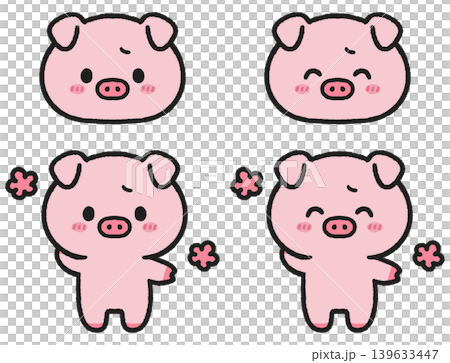 照れているブタのイラストセット 照れているブタのイラストセット 139633447
