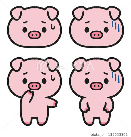 困る、落ち込むブタのイラストセット 139633561