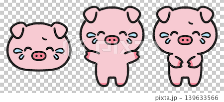 笑い泣きしているブタのイラストセット 笑い泣きしているブタのイラストセット 139633566