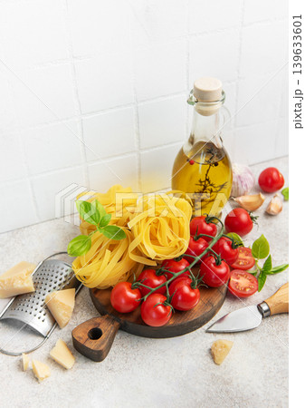 Italian pasta ingredients preparing a fresh meal 139633601