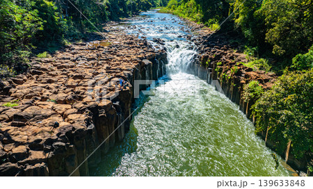 Aerial View of Tad Pha Suam Waterfall in Champasak, Southern Laos Aerial View of Tad Pha Suam Waterfall in Champasak, Southern Laos 139633848