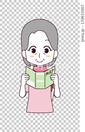 紙の地図を見る高齢女性のイラスト 紙の地図を見る高齢女性のイラスト 139633867