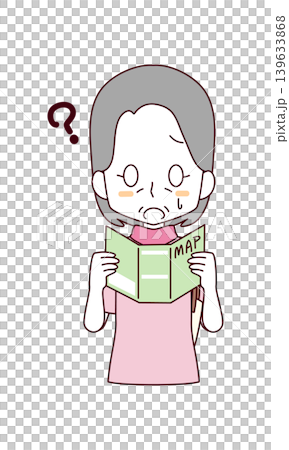 紙の地図を持ちながら迷子になっている高齢女性のイラスト 紙の地図を持ちながら迷子になっている高齢女性のイラスト 139633868