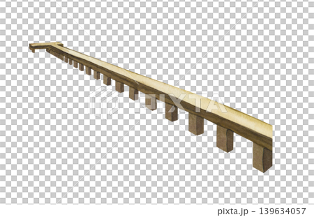 Watercolor illustration of a single modular wooden pier or boardwalk section. The segment is shown in a three-quarter perspective isolated on a white background. The artwork shows weathered wood Watercolor illustration of a single modular wooden pier or boardwalk section. The segment is shown in a three-quarter perspective isolated on a white background. The artwork shows weathered wood 139634057