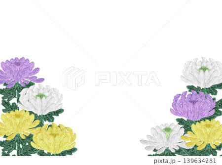 【菊の花のフレーム】手刺繍イラスト素材 【菊の花のフレーム】手刺繍イラスト素材 139634281