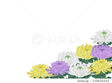 【菊の花のフレーム】手刺繍イラスト素材 【菊の花のフレーム】手刺繍イラスト素材 139634283