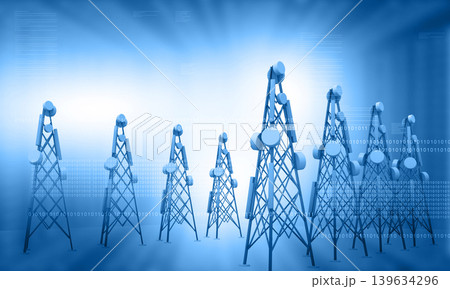 Telecommunication tower Antenna on blue background Telecommunication tower Antenna on blue background 139634296