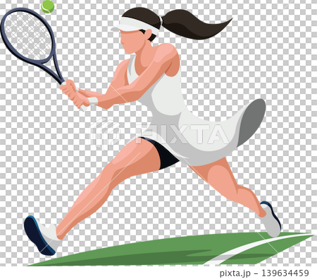 Female tennis player hitting ball illustration Female tennis player hitting ball illustration 139634459