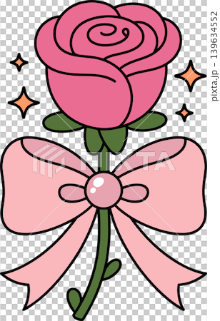 Cute Pink Rose with Ribbon and Sparkles Illustration	 139634552