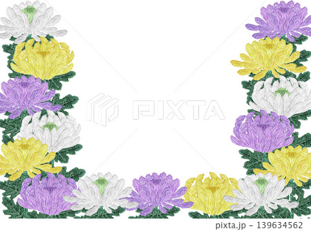 【菊の花の横フレーム】手刺繍イラスト素材 【菊の花の横フレーム】手刺繍イラスト素材 139634562