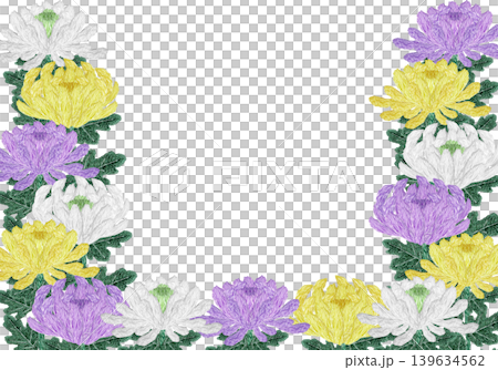 【菊の花の横フレーム】手刺繍イラスト素材 【菊の花の横フレーム】手刺繍イラスト素材 139634562