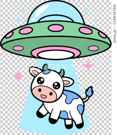 Cute Cartoon Cow Abducted by UFO Illustration Cute Cartoon Cow Abducted by UFO Illustration 139634768