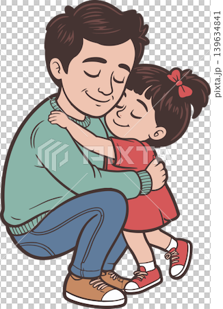 Father and Daughter Embrace Cartoon Illustration	 139634841