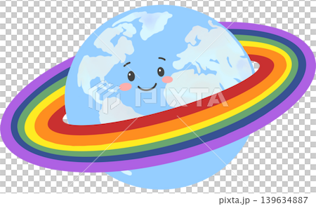 Cute Earth illustration surrounded by a rainbow ring representing Pride Month, diversity, and global unity. Cute Earth illustration surrounded by a rainbow ring representing Pride Month, diversity, and global unity. 139634887