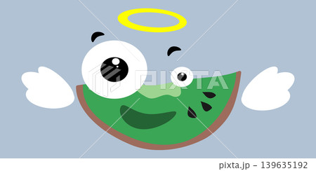 Cute angel kiwi fruit sticker with halo and wings cartoon character, vector illustration Cute angel kiwi fruit sticker with halo and wings cartoon character, vector illustration 139635192